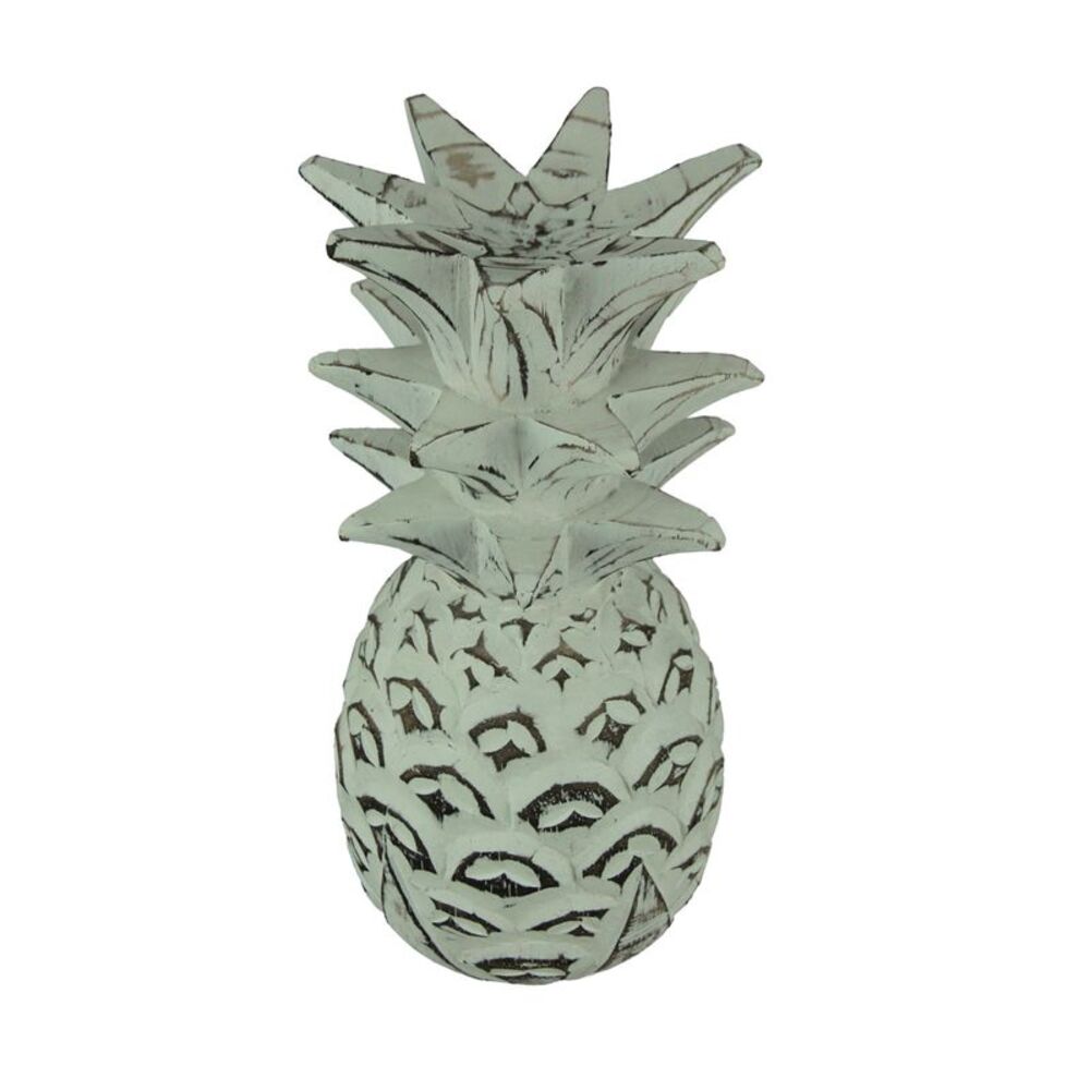Distressed White Carved Wood Pineapple Decoration